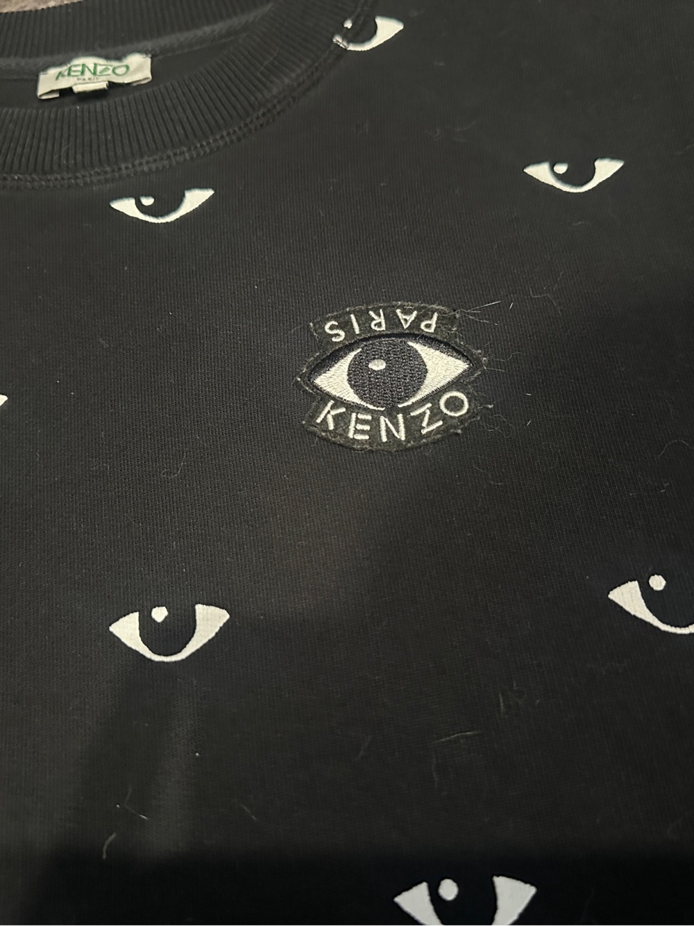 Kenzo Black Crewneck Sweater with White Eye Motifs - Picture 2 of 3